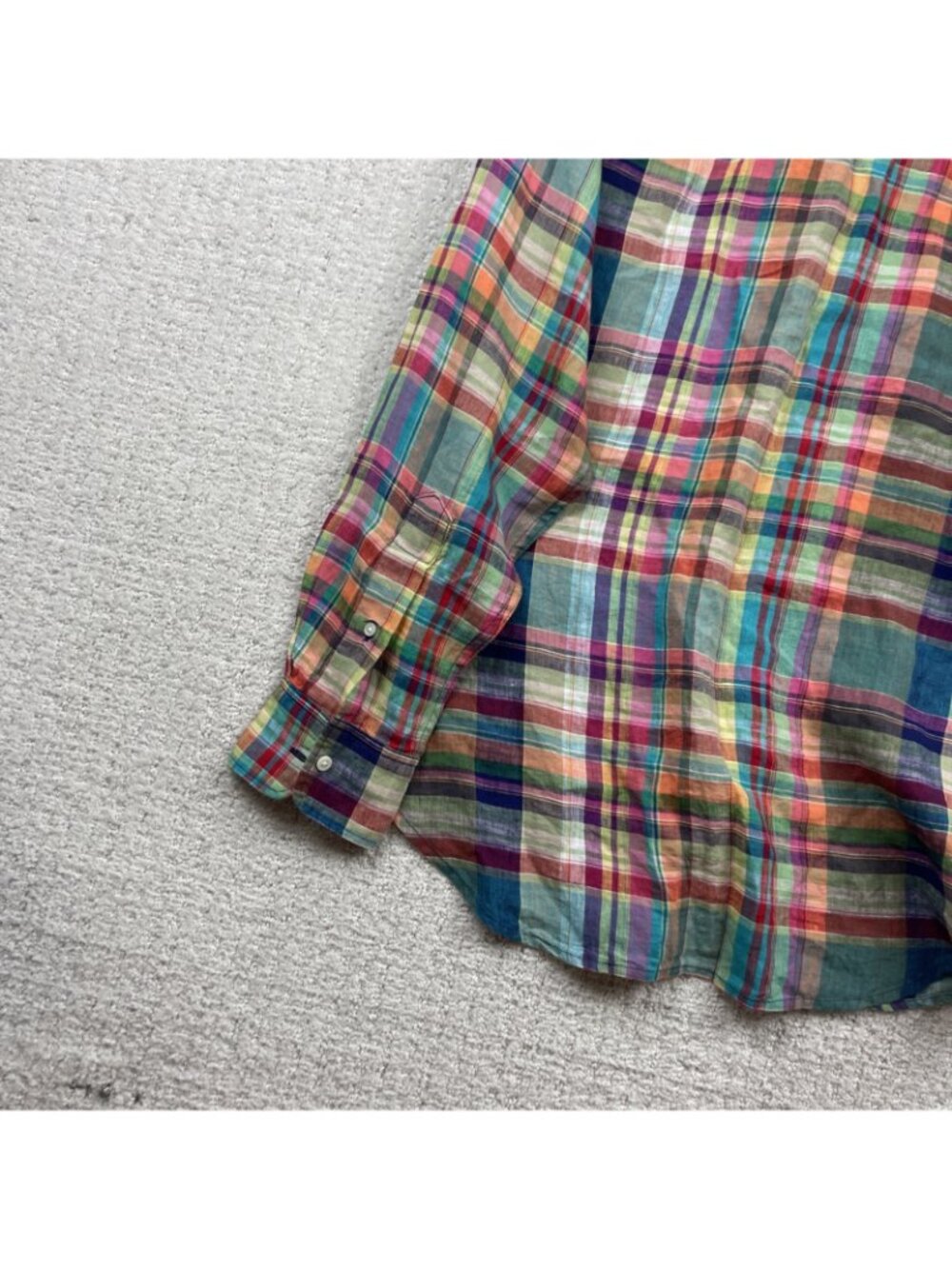 Polo Ralph Lauren Western Linen Button Up Dress Shirt Men Sz M Multicolor Plaid - Picture 14 of 16